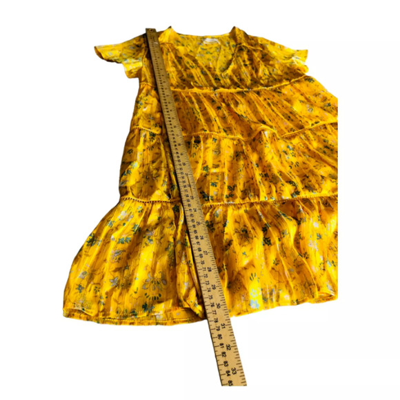 Urban Outfitters Womens Yellow Short Sleeve VNeck Floral Tiered Mini Dress Small - Picture 7 of 8